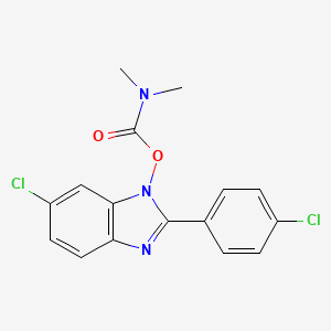 molecular formula C16H13Cl2N3O2 B3036990 6-chloro-2-(4-chlorophenyl)-1-{[(dimethylamino)carbonyl]oxy}-1H-1,3-benzimidazole CAS No. 400088-69-9