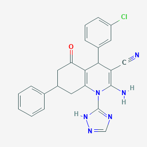 molecular formula C24H19ClN6O B303701 2-amino-4-(3-chlorophenyl)-5-oxo-7-phenyl-1-(1H-1,2,4-triazol-3-yl)-1,4,5,6,7,8-hexahydro-3-quinolinecarbonitrile 