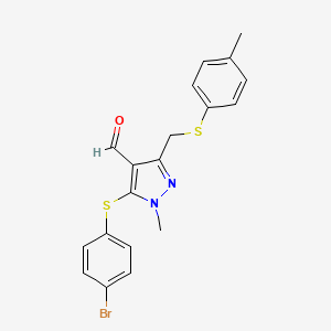 5-[(4-bromophenyl)sulfanyl]-1-methyl-3-{[(4-methylphenyl)sulfanyl]methyl}-1H-pyrazole-4-carbaldehyde