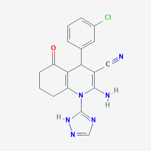 molecular formula C18H15ClN6O B303703 2-amino-4-(3-chlorophenyl)-5-oxo-1-(1H-1,2,4-triazol-3-yl)-1,4,5,6,7,8-hexahydro-3-quinolinecarbonitrile 
