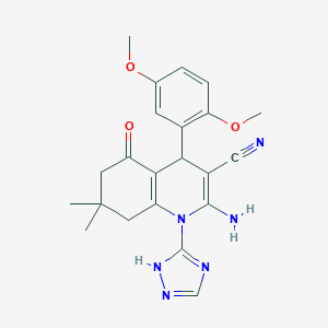 molecular formula C22H24N6O3 B303704 2-amino-4-(2,5-dimethoxyphenyl)-7,7-dimethyl-5-oxo-1-(1H-1,2,4-triazol-3-yl)-1,4,5,6,7,8-hexahydro-3-quinolinecarbonitrile 