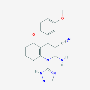 molecular formula C19H18N6O2 B303706 2-amino-4-(3-methoxyphenyl)-5-oxo-1-(1H-1,2,4-triazol-3-yl)-1,4,5,6,7,8-hexahydro-3-quinolinecarbonitrile 