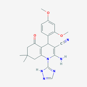 molecular formula C22H24N6O3 B303708 2-amino-4-(2,4-dimethoxyphenyl)-7,7-dimethyl-5-oxo-1-(1H-1,2,4-triazol-3-yl)-1,4,5,6,7,8-hexahydro-3-quinolinecarbonitrile 