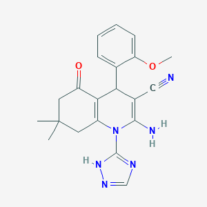 molecular formula C21H22N6O2 B303710 2-amino-4-(2-methoxyphenyl)-7,7-dimethyl-5-oxo-1-(1H-1,2,4-triazol-3-yl)-1,4,5,6,7,8-hexahydro-3-quinolinecarbonitrile 