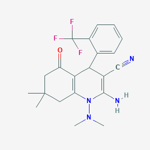 molecular formula C21H23F3N4O B303711 2-Amino-1-(dimethylamino)-7,7-dimethyl-5-oxo-4-[2-(trifluoromethyl)phenyl]-1,4,5,6,7,8-hexahydro-3-quinolinecarbonitrile 