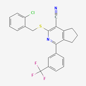 molecular formula C23H16ClF3N2S B3037115 3-[(2-chlorophenyl)methylsulfanyl]-1-[3-(trifluoromethyl)phenyl]-6,7-dihydro-5H-cyclopenta[c]pyridine-4-carbonitrile CAS No. 439108-59-5