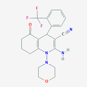 molecular formula C21H21F3N4O2 B303712 2-Amino-1-morpholin-4-yl-5-oxo-4-[2-(trifluoromethyl)phenyl]-1,4,5,6,7,8-hexahydroquinoline-3-carbonitrile 