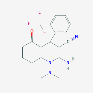 molecular formula C19H19F3N4O B303713 2-Amino-1-(dimethylamino)-5-oxo-4-[2-(trifluoromethyl)phenyl]-1,4,5,6,7,8-hexahydro-3-quinolinecarbonitrile 
