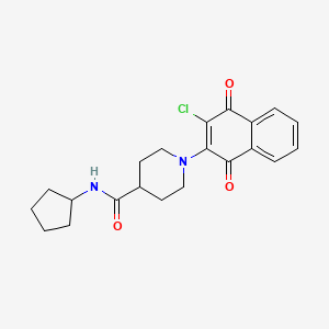 molecular formula C21H23ClN2O3 B3037150 1-(3-chloro-1,4-dioxo-1,4-dihydro-2-naphthalenyl)-N-cyclopentyl-4-piperidinecarboxamide CAS No. 444151-91-1