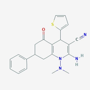 molecular formula C22H22N4OS B303717 2-Amino-1-(dimethylamino)-5-oxo-7-phenyl-4-(2-thienyl)-1,4,5,6,7,8-hexahydro-3-quinolinecarbonitrile 