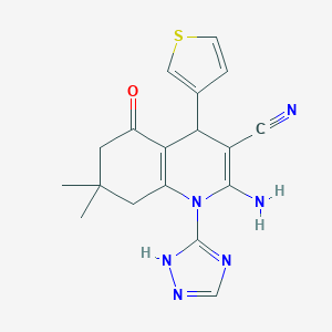 molecular formula C18H18N6OS B303722 2-Amino-7,7-dimethyl-5-oxo-4-(3-thienyl)-1-(1H-1,2,4-triazol-5-YL)-1,4,5,6,7,8-hexahydro-3-quinolinecarbonitrile 