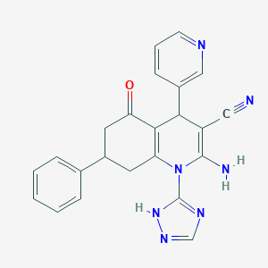 molecular formula C23H19N7O B303723 2-amino-5-oxo-7-phenyl-4-(3-pyridinyl)-1-(1H-1,2,4-triazol-3-yl)-1,4,5,6,7,8-hexahydro-3-quinolinecarbonitrile 