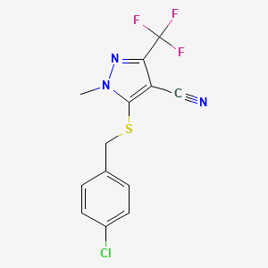 molecular formula C13H9ClF3N3S B3037231 5-[(4-chlorobenzyl)sulfanyl]-1-methyl-3-(trifluoromethyl)-1H-pyrazole-4-carbonitrile CAS No. 477713-09-0