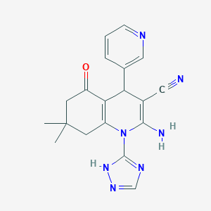 molecular formula C19H19N7O B303724 2-amino-7,7-dimethyl-5-oxo-4-(3-pyridinyl)-1-(1H-1,2,4-triazol-3-yl)-1,4,5,6,7,8-hexahydro-3-quinolinecarbonitrile 