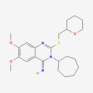 3-Cycloheptyl-6,7-dimethoxy-2-(oxan-2-ylmethylsulfanyl)quinazolin-4-imine