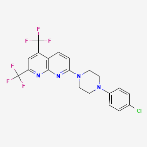 molecular formula C20H15ClF6N4 B3037266 7-[4-(4-Chlorophenyl)piperazino]-2,4-bis(trifluoromethyl)[1,8]naphthyridine CAS No. 477851-76-6