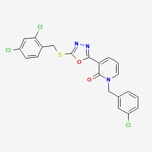 molecular formula C21H14Cl3N3O2S B3037270 1-(3-chlorobenzyl)-3-{5-[(2,4-dichlorobenzyl)sulfanyl]-1,3,4-oxadiazol-2-yl}-2(1H)-pyridinone CAS No. 477852-94-1