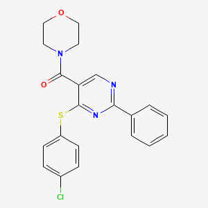 molecular formula C21H18ClN3O2S B3037290 {4-[(4-Chlorophenyl)sulfanyl]-2-phenyl-5-pyrimidinyl}(morpholino)methanone CAS No. 477854-71-0