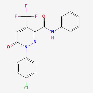 molecular formula C18H11ClF3N3O2 B3037291 1-(4-chlorophenyl)-6-oxo-N-phenyl-4-(trifluoromethyl)-1,6-dihydro-3-pyridazinecarboxamide CAS No. 477854-88-9