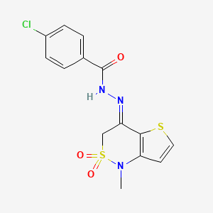 molecular formula C14H12ClN3O3S2 B3037293 4-chloro-N-[(E)-(1-methyl-2,2-dioxothieno[3,2-c]thiazin-4-ylidene)amino]benzamide CAS No. 477855-34-8