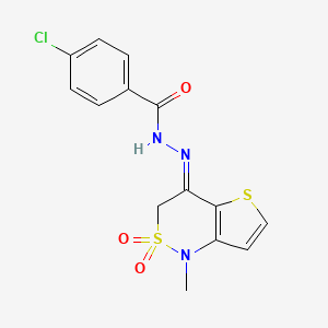 molecular formula C14H12ClN3O3S2 B3037293 4-氯-N-[(E)-(1-甲基-2,2-二氧代噻吩[3,2-c]噻嗪-4-亚胺基)氨基]苯甲酰胺 CAS No. 477855-34-8