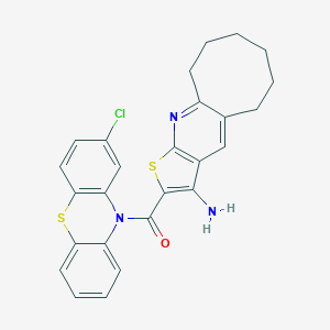 molecular formula C26H22ClN3OS2 B303730 2-[(2-chloro-10H-phenothiazin-10-yl)carbonyl]-5,6,7,8,9,10-hexahydrocycloocta[b]thieno[3,2-e]pyridin-3-ylamine 
