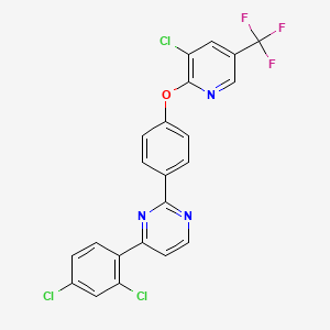 molecular formula C22H11Cl3F3N3O B3037303 2-[4-[3-氯-5-(三氟甲基)吡啶-2-基]氧基苯基]-4-(2,4-二氯苯基)嘧啶 CAS No. 477856-46-5