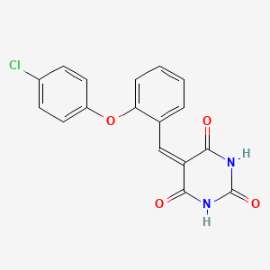 molecular formula C17H11ClN2O4 B3037307 5-{[2-(4-chlorophenoxy)phenyl]methylene}-2,4,6(1H,3H,5H)-pyrimidinetrione CAS No. 477856-85-2