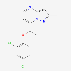 molecular formula C15H13Cl2N3O B3037313 7-[1-(2,4-Dichlorophenoxy)ethyl]-2-methylpyrazolo[1,5-a]pyrimidine CAS No. 477858-80-3