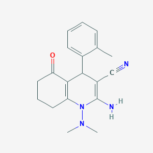 molecular formula C19H22N4O B303735 2-Amino-1-(dimethylamino)-4-(2-methylphenyl)-5-oxo-1,4,5,6,7,8-hexahydro-3-quinolinecarbonitrile 