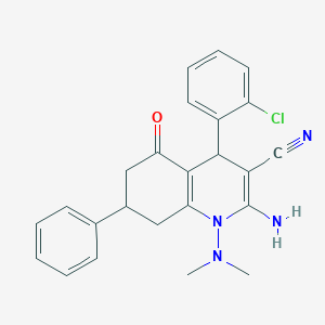 2-Amino-4-(2-chlorophenyl)-1-(dimethylamino)-5-oxo-7-phenyl-1,4,5,6,7,8-hexahydro-3-quinolinecarbonitrile