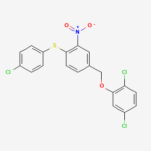 molecular formula C19H12Cl3NO3S B3037360 4-[(4-Chlorophenyl)sulfanyl]-3-nitrobenzyl 2,5-dichlorophenyl ether CAS No. 477869-50-4