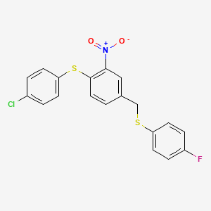 molecular formula C19H13ClFNO2S2 B3037362 4-Chlorophenyl 4-{[(4-fluorophenyl)sulfanyl]methyl}-2-nitrophenyl sulfide CAS No. 477869-68-4