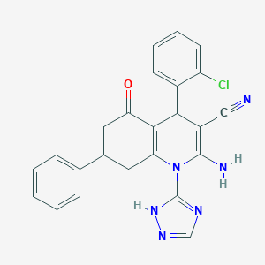 molecular formula C24H19ClN6O B303737 2-Amino-4-(2-chlorophenyl)-5-oxo-7-phenyl-1-(1H-1,2,4-triazol-5-YL)-1,4,5,6,7,8-hexahydro-3-quinolinecarbonitrile 