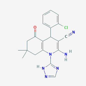 molecular formula C20H19ClN6O B303739 2-amino-4-(2-chlorophenyl)-7,7-dimethyl-5-oxo-1-(1H-1,2,4-triazol-3-yl)-1,4,5,6,7,8-hexahydro-3-quinolinecarbonitrile 