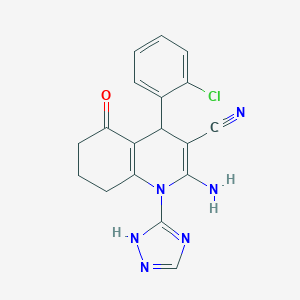 molecular formula C18H15ClN6O B303741 2-Amino-4-(2-chlorophenyl)-5-oxo-1-(1H-1,2,4-triazol-5-YL)-1,4,5,6,7,8-hexahydro-3-quinolinecarbonitrile 