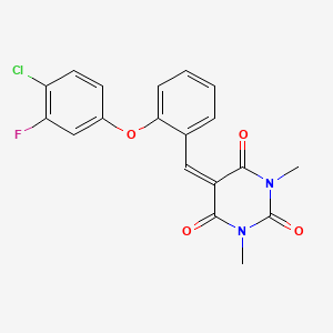 molecular formula C19H14ClFN2O4 B3037421 5-{[2-(4-chloro-3-fluorophenoxy)phenyl]methylene}-1,3-dimethyl-2,4,6(1H,3H,5H)-pyrimidinetrione CAS No. 478039-21-3