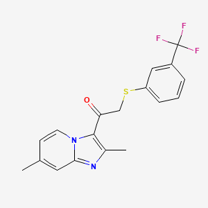 molecular formula C18H15F3N2OS B3037447 1-(2,7-Dimethylimidazo[1,2-a]pyridin-3-yl)-2-{[3-(trifluoromethyl)phenyl]sulfanyl}-1-ethanone CAS No. 478042-08-9