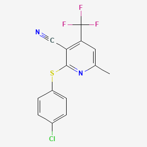 molecular formula C14H8ClF3N2S B3037468 2-[(4-Chlorophenyl)sulfanyl]-6-methyl-4-(trifluoromethyl)nicotinonitrile CAS No. 478049-75-1