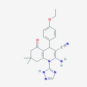 molecular formula C22H24N6O2 B303747 2-amino-4-(4-ethoxyphenyl)-7,7-dimethyl-5-oxo-1-(1H-1,2,4-triazol-3-yl)-1,4,5,6,7,8-hexahydro-3-quinolinecarbonitrile 