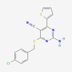 2-Amino-4-[(4-chlorobenzyl)sulfanyl]-6-(2-thienyl)-5-pyrimidinecarbonitrile