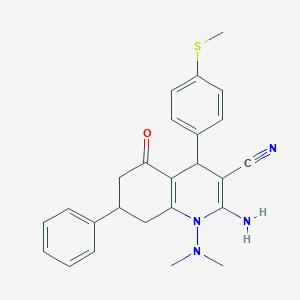 molecular formula C25H26N4OS B303749 2-Amino-1-(dimethylamino)-4-[4-(methylsulfanyl)phenyl]-5-oxo-7-phenyl-1,4,5,6,7,8-hexahydro-3-quinolinecarbonitrile 