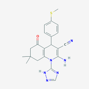 molecular formula C21H22N6OS B303751 2-Amino-7,7-dimethyl-4-[4-(methylsulfanyl)phenyl]-5-oxo-1-(1H-1,2,4-triazol-5-YL)-1,4,5,6,7,8-hexahydro-3-quinolinecarbonitrile 