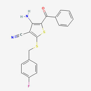 molecular formula C19H13FN2OS2 B3037516 4-Amino-5-benzoyl-2-[(4-fluorobenzyl)sulfanyl]-3-thiophenecarbonitrile CAS No. 478081-57-1