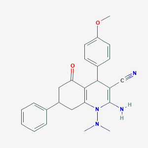 molecular formula C25H26N4O2 B303752 2-Amino-1-(dimethylamino)-4-(4-methoxyphenyl)-5-oxo-7-phenyl-1,4,5,6,7,8-hexahydro-3-quinolinecarbonitrile 