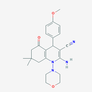 molecular formula C23H28N4O3 B303753 2-Amino-4-(4-methoxyphenyl)-7,7-dimethyl-1-(4-morpholinyl)-5-oxo-1,4,5,6,7,8-hexahydro-3-quinolinecarbonitrile 