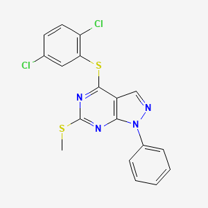 molecular formula C18H12Cl2N4S2 B3037532 4-[(2,5-dichlorophenyl)sulfanyl]-6-(methylsulfanyl)-1-phenyl-1H-pyrazolo[3,4-d]pyrimidine CAS No. 478247-57-3
