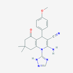 molecular formula C21H22N6O2 B303754 2-amino-4-(4-methoxyphenyl)-7,7-dimethyl-5-oxo-1-(1H-1,2,4-triazol-3-yl)-1,4,5,6,7,8-hexahydro-3-quinolinecarbonitrile 