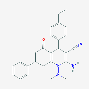 molecular formula C26H28N4O B303755 2-Amino-1-(dimethylamino)-4-(4-ethylphenyl)-5-oxo-7-phenyl-1,4,5,6,7,8-hexahydro-3-quinolinecarbonitrile 