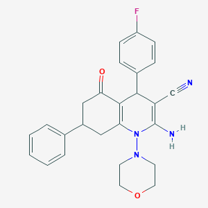 molecular formula C26H25FN4O2 B303757 2-Amino-4-(4-fluorophenyl)-1-(4-morpholinyl)-5-oxo-7-phenyl-1,4,5,6,7,8-hexahydro-3-quinolinecarbonitrile 